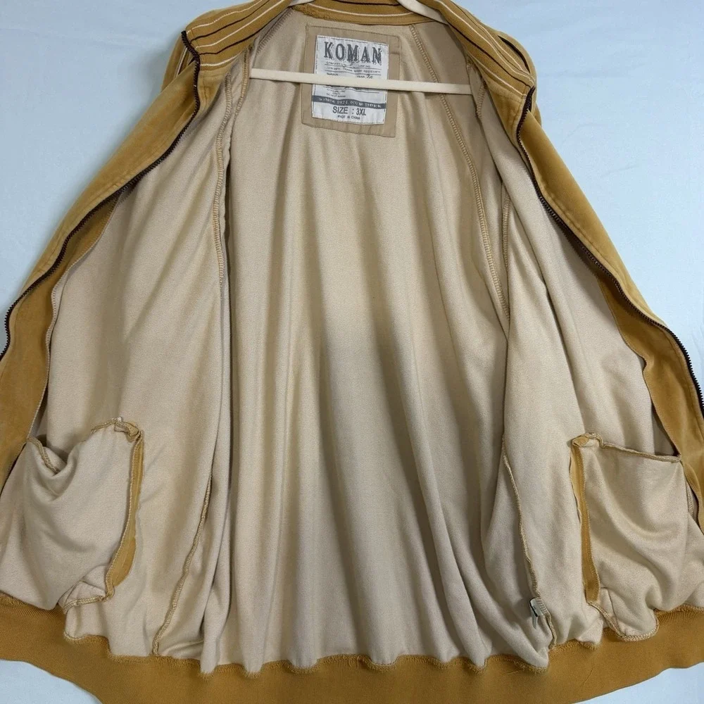 Vintage‎ Koman Size-3XL Men Velour Jacket B Mustard Yellow Gold